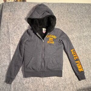 PINK Victoria's Secret Chicago Bears NFL Sequin Zip Up Hoodie Sherpa Lined XS